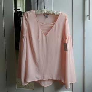 Blush flowy top bell sleeve